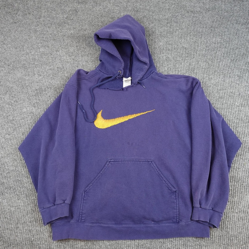 Vintage Nike Hoodie Mens XL Purple Fleece Pullover Sweatshirt Swoosh USA 90s